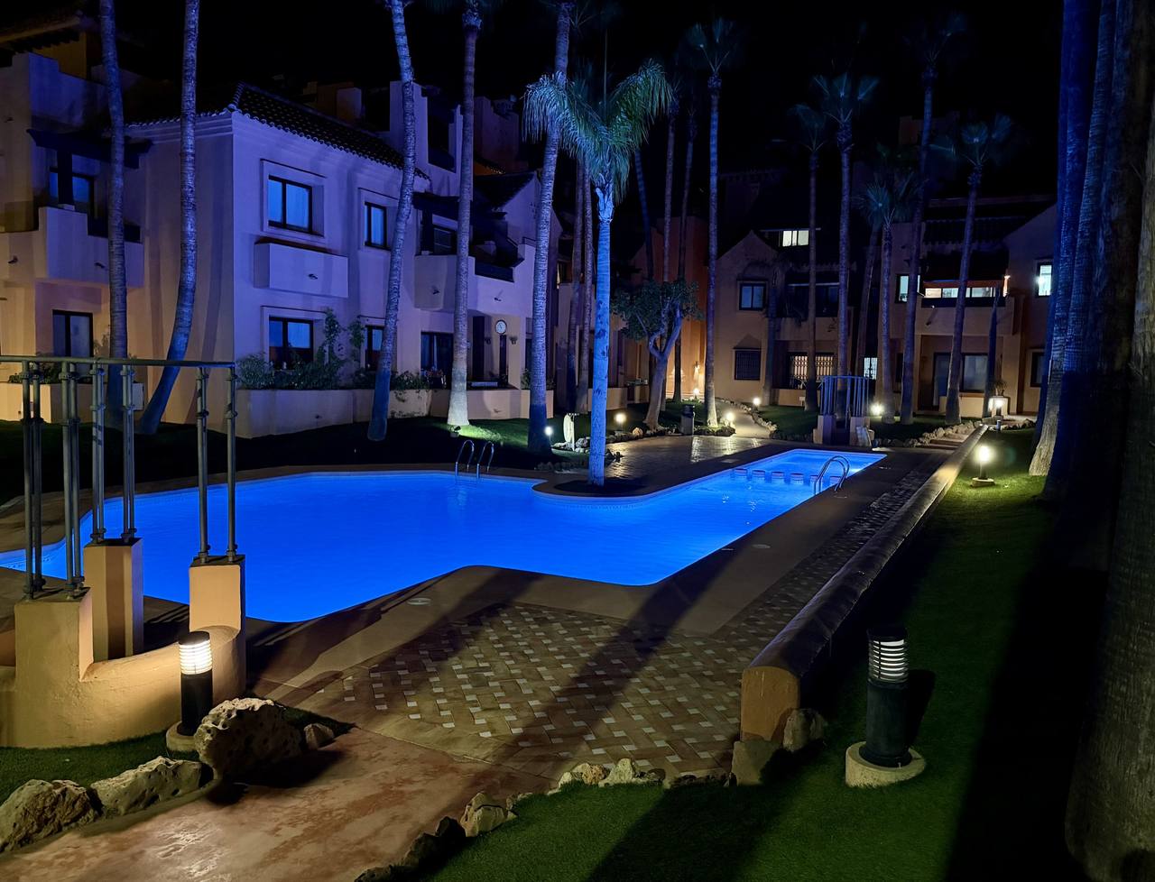 Pool area by night